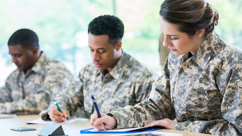 Military students studying
